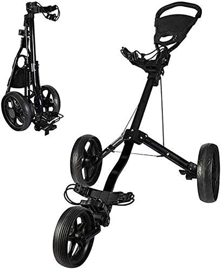Golf Cart, 3 Wheel Golf Trolley Swivel Quick Folding Golf Pull Push Cart, Golf Cart with Multi-Function Panel, Easy to Open