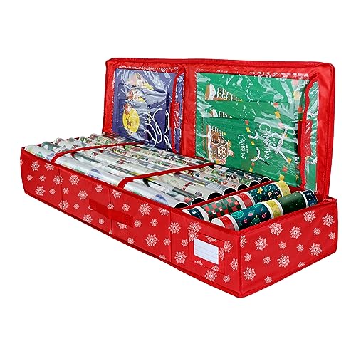 Delixike Christmas Wrapping Paper Storage Organizer, Gift Wrap Storage Bag with Pockets,600D Heavy Duty Underbed Gift Wrap Organizer Fits for Holiday Accessories Ornaments (Large)