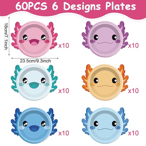 Image of 60Pcs Axolotl Party Decorations AxolotlBirthday Paper Plate Tableware