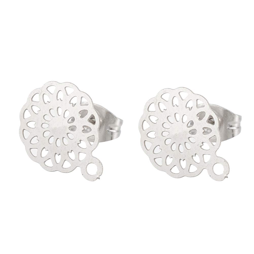 UNICRAFTABLE 10pcs Stainless Steel Hollow Stud Earring Posts Back Set with Loop Flower Earring Pad Base Butterfly Stoppers DIY Earring Components for Jewelry Making