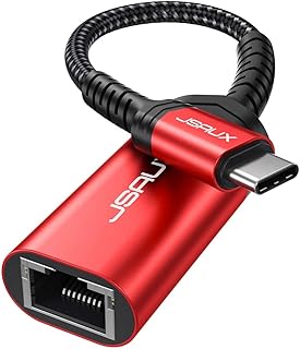 USB C to Ethernet Adapter, JSAUX USB-C to RJ45 Thunderbolt 3/Type C to Gigabit Ethernet LAN Network Adapter Compatible with iPad Pro 2021, iMac, MacBook Pro 2020/2019, MacBook Air, Dell and More-Red