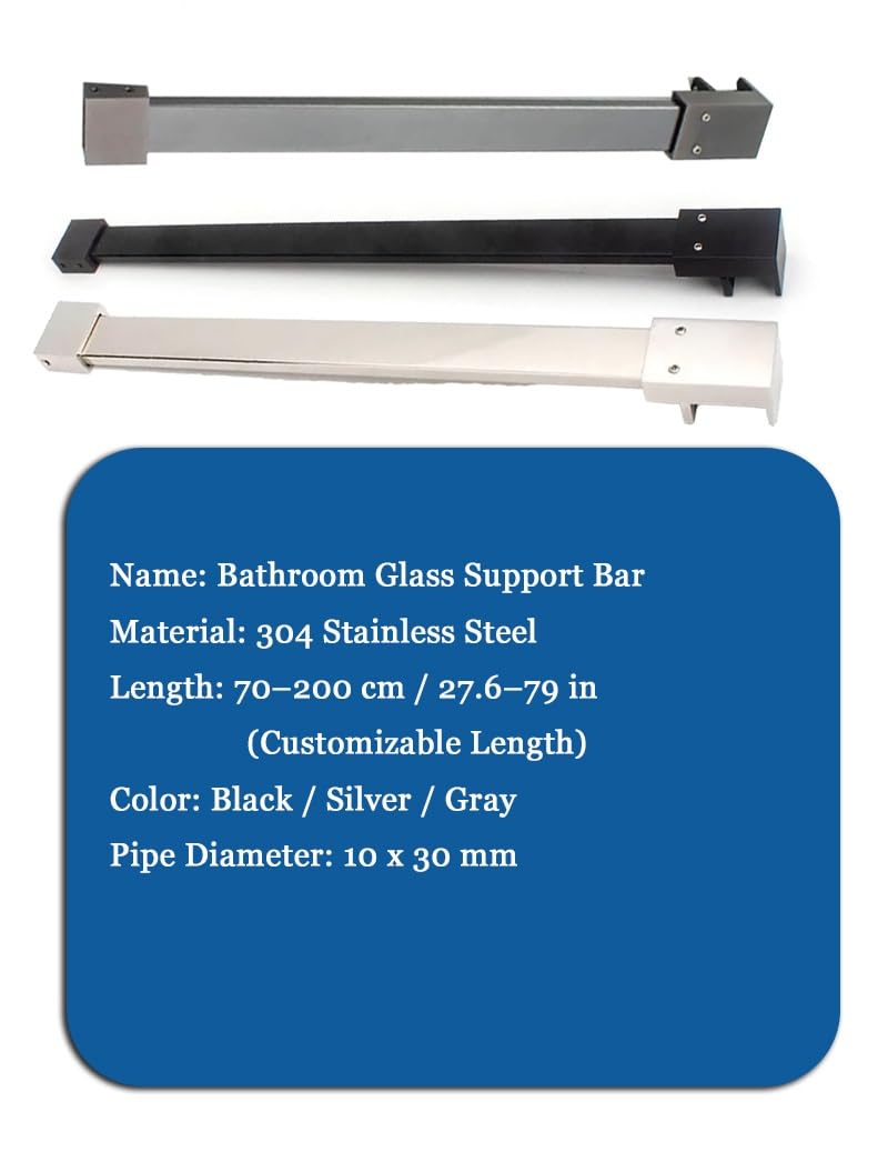Barra de soporte ajustable para cristal de ducha, barra estabilizadora de puerta sin marco de acero inoxidable de 27 a 79 pulgadas para soporte de panel de baño