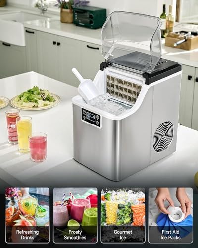 Macchina per il ghiaccio, produce 30 kg/24 ore, con funzione autopulente e pannello LCD, ideale per casa, ufficio, bar e ristorante