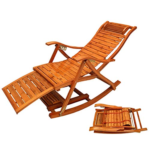 Bambú Mecedora reclinable Plegable Ajustable del Verano al Aire Libre Tumbonas Sillón Balcón Viejo Silla Siesta con reposacabezas y Masaje de pies Cover