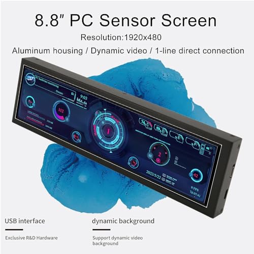 Image of Dpofirs 8.8in USB Mini Screen, USB C PC Sensor Panel Display, PC CPU Data Monitor, PC Computer Temp Mini Secondary Screen for Desktop Chassis (Without Touch)