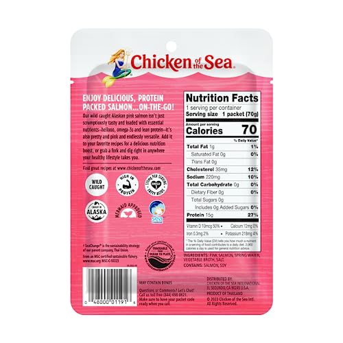 Image of Chicken of the Sea Alaskan Pink Salmon, 2.5 oz. Packet (Pack of 1), Wild Caught Salmon, Skinless & Boneless
