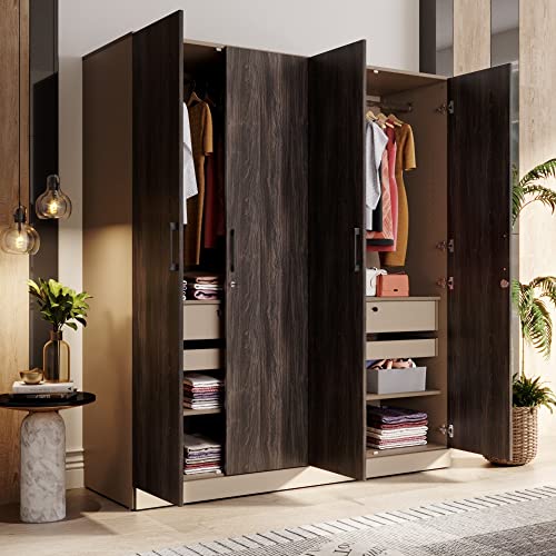 Image of Wakefit Wardrobe | 1 Year Warranty | Engineered Wood Almirah, Cupboard for Clothes Storage | 4 Door, 4 Shelves, 2 Drawers, 2 Trays, 2 Hanging Space | Cashmere Plus - Frappe-Wyoming Maple