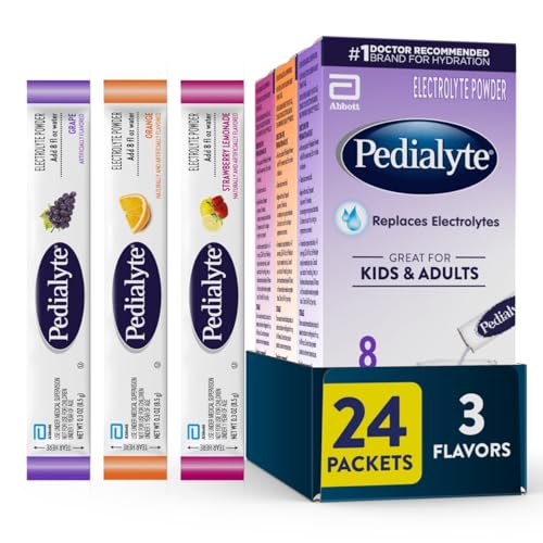 Image of Pedialyte Electrolyte Powder | Hydration Drink for Kids & Adults | Variety Pack: Grape, Strawberry Lemonade, and Orange, 24 Powder Packets