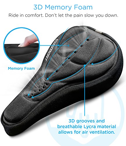 Aduro Sport Bike Seat Cushion Cover Pad with Memory Foam for Bicycle Seat Saddle, No Installation Needed, Bounce Free - Enjoy Longer Rides, Water Resistant (Black)