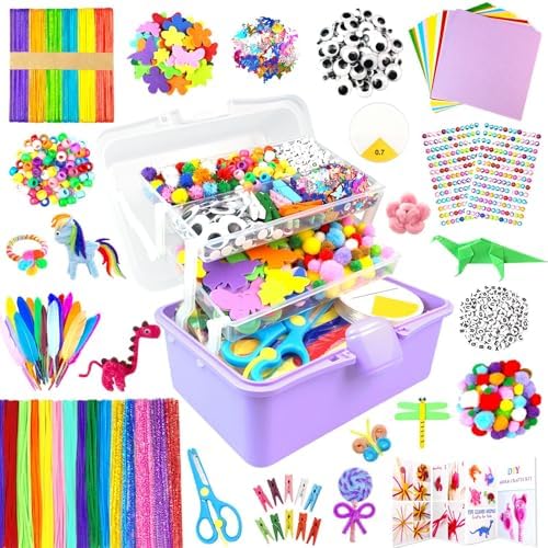 ZEIZHUBN 3000 Stück Bastelset Kinder, DIY Basteln Bastelkoffer Kinder mit Pfeifenreiniger Kulleraugen, Kreativ Scrapbooking Bastelbox, Bastelbedarf für Mädchen Jungen 4-8, 8-12 Jah