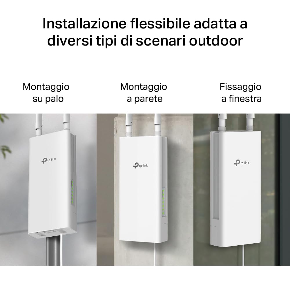 TP-Link TL-MR110-Outdoor Router WiFi con SIM da Esterno, 4G Cat4 300Mbps, IP65, 1 x Porta WAN/LAN(PoE In), Antenne LTE Smontabili, Alimentazione PoE/DC, Montaggio su Palo, Parete e Finestra