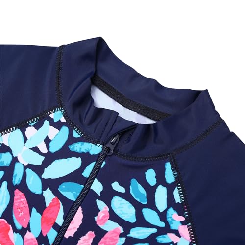 Image of TFJH E Short Sleeve Girls Swimsuits UV 50+ One Pieces Zipper 2-14Y | From beach vacations and pool parties to cruises and water parks, this colorful floral swimsuit is her summer favorite