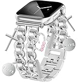 Newlibery Silver Watch Bands for Women Compatible with Apple Watch Band 38mm 40mm 41mm 42mm (S10) Adjustable Unique Charms Metal Strap Cowboy Chain Bracelet for iWatch Series 10/9/8/7/6/5/4/3/2/1/SE