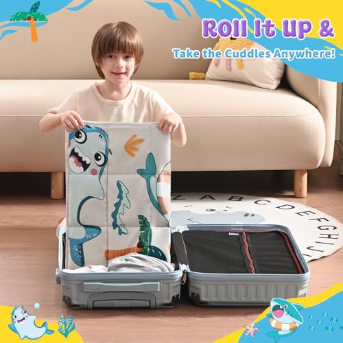 anfie Weighted Lap Pad 2 Pounds, Weighted Blanket Kids(20"*30") Cooling Blanket for Sleeping,Weighted Throw Blanket for Travel Indoor Outdoor(White Shark)