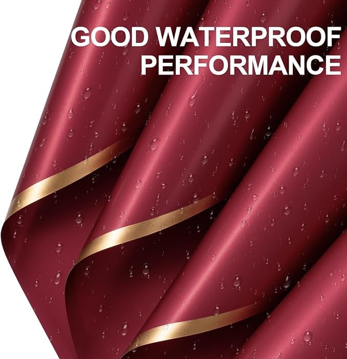 Image of Zarwani - 10 Sheets Korean Style Waterproof Maroon Bouquet Wrapping Paper (58cm x 58cm, 60 Microns) | Golden Border Design, Giftwrap for Flowers & DIY Gift Wrapping Paper (10, Gold Border Maroon)