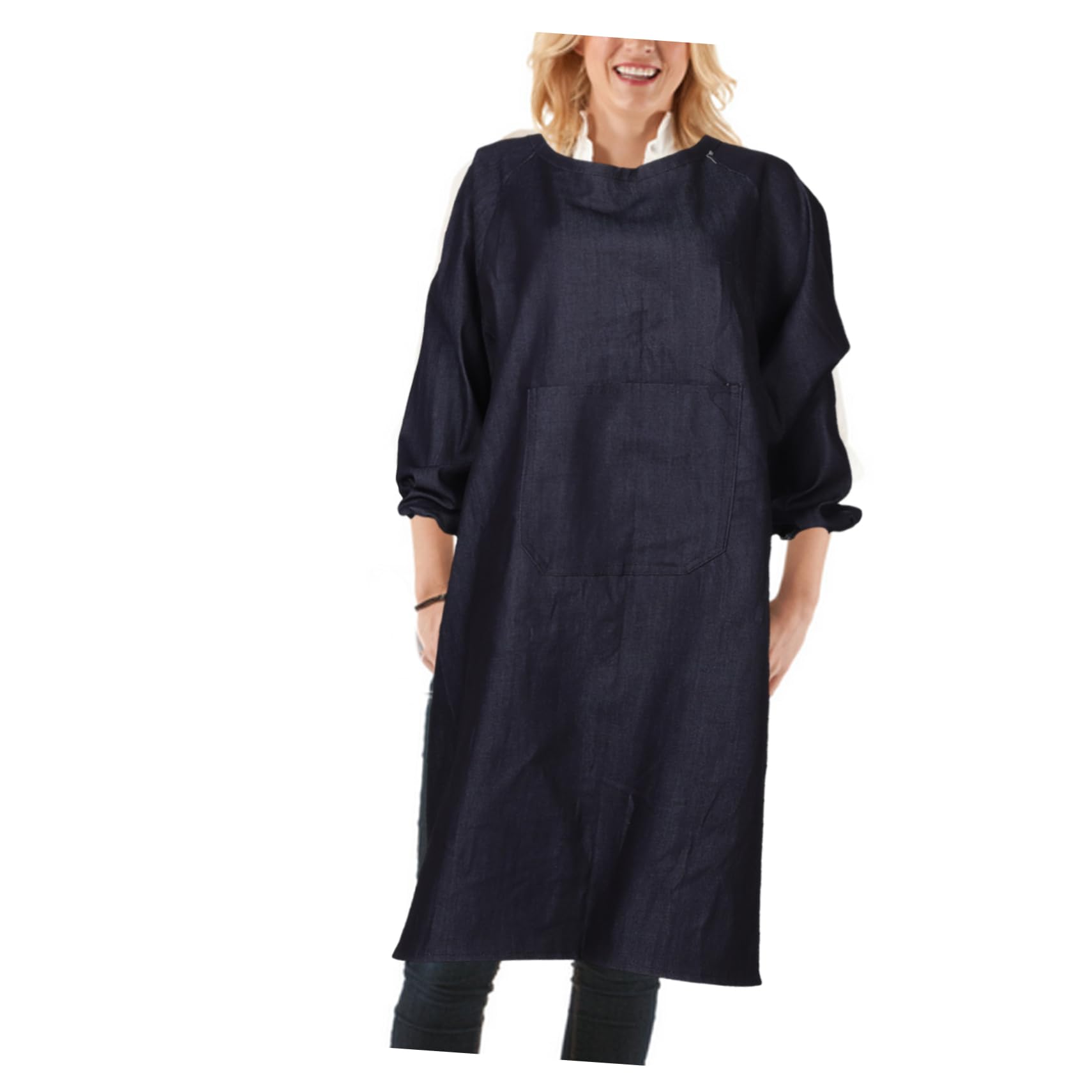 OSALADI Grembiule da Lavoro e Design Reversibile con Maniche Lunghe in Denim Nero Tasche Resistente e Comodo per Cucinare a Casa