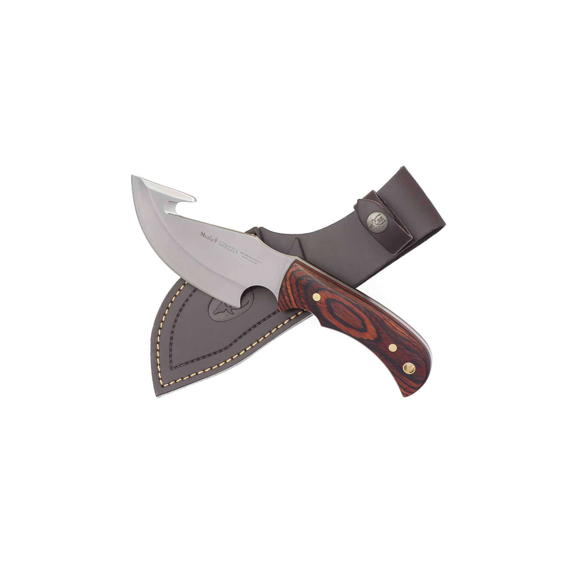 Muela GRIZZLY-12R Cuchillo de Caza con Hoja fija de 12 cm en Acero MoVa y Empuñadura de Madera Coral. Fabricado en España | Ideal para Caza,Supervivencia, Outdoor y Bushcraft | LO TRINCO YO
