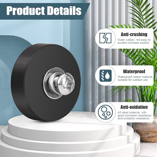 4 Stück Magnet Gummiert, 43mm Neodym Magnet Gummiert mit M4 Flacher Faden, Extra Stark 12 kg Haftkraft, Magnete Anti-Rutsch Starke Gummiert Magnete für Lichtleisten, Fahrzeuge