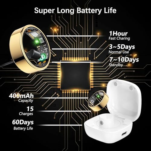 Image of Smart Health Ring for Women Men, Fitness Tracker Ring with Heart Rate, Blood Oxygen, Sleep Tracker, Step Tracker, No Subscription Fee, IP68 Waterproof Smart Ring for iPhone & Android Gold, 7#