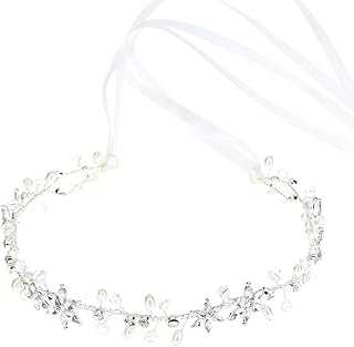 NUOBESTY Guirlanda de cabelo para noivas, coroa de pérolas, coroa de cristal, guirlanda floral para acessórios de cabelo de casamento Holiady Fotografia prata
