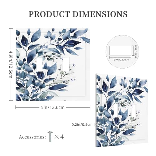 Placa de pared de 2 bandas con estampado rústico de eucalipto azul para interruptor doble 6