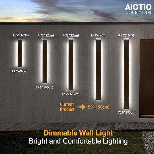Image of 59in 2pcs Modern Outdoor Lights,Upgraded 4.72in Wide Exterior Light Fixtures Wall Mount,IP65 Waterproof Dimmable Black Modern Porch Lights Wall Sconce,LED Long Linear Outside Lighting for Garage,Patio