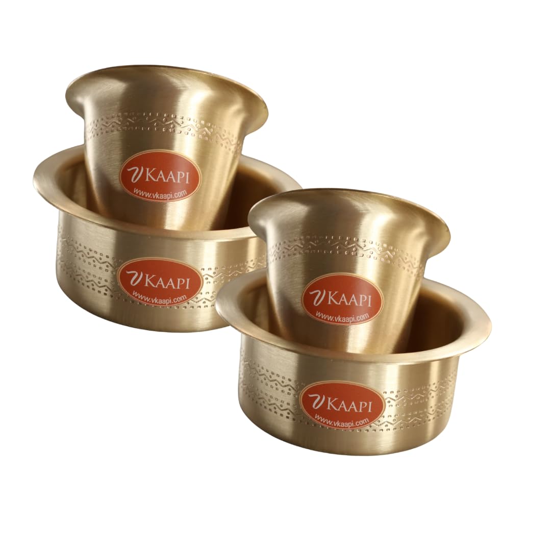 VKaapi Traditional Brass Davara Tumbler Set (Design)/ Coffee Tumbler Set/Brass Dabara Tumbler Set of 2