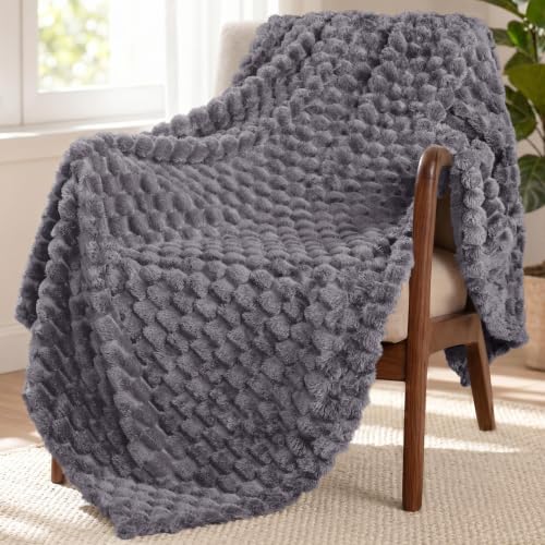 Image of Exclusivo Mezcla Large 3D Fleece Throw Blanket for Couch, Dark Grey | Extra Soft Fuzzy Plush Lightweight Throws, Cozy Fluffy Decorative Blankets for All Seasons, 50x70 Inches