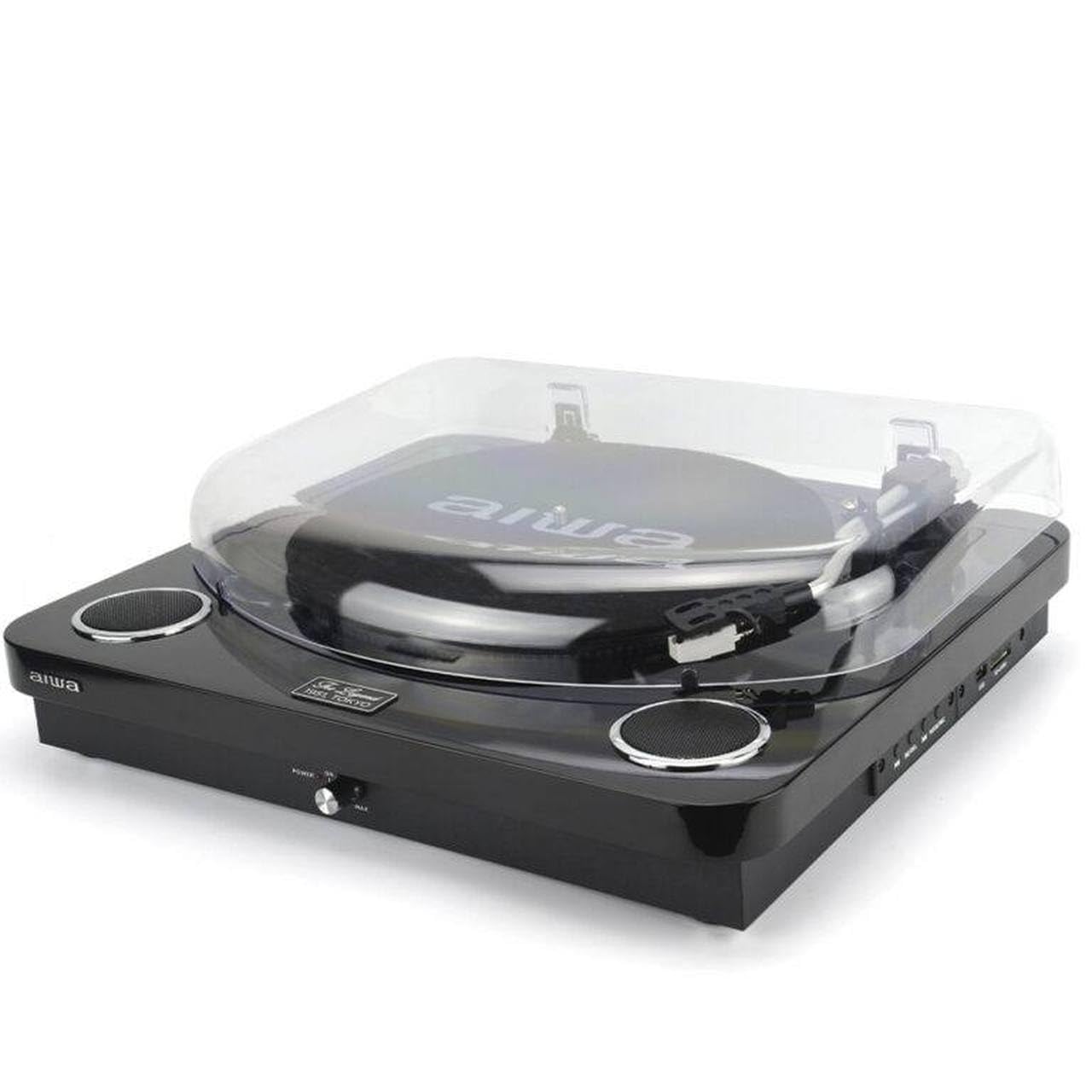 AIWA – Tocadiscos LPS-25BK | 3 velocidades 33/45/78 RPM; Bluetooth 5.4; Altavoces Integrados 2×5W; USB/Audio RCA; Radio FM, Color Negro | Reproduce discos de vinilo a 33, 45 y 78 RPM, Bluetooth, radio FM a MP3 mediante USB. Bocinas estéreo integradas