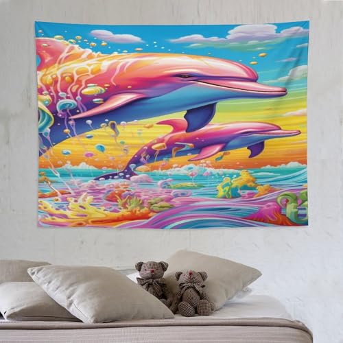Tenture esthetique grand format 150x200cm motif dauphin pour mur de chambre