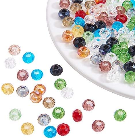 Miniatura 8 de PH PandaHall 100 cuentas de cristal de 0.315 x 0.197 in, cuentas de agujero grande facetadas europeas Rondelle espaciador para bricolaje cadena de