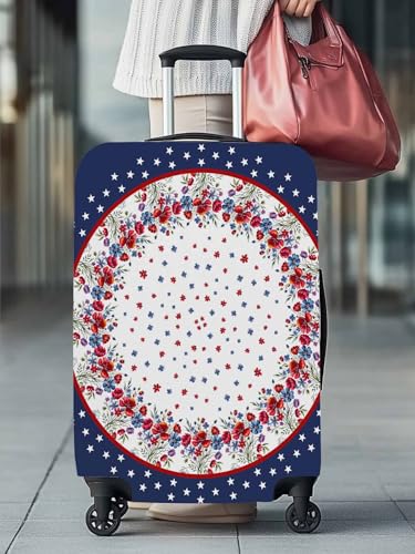 4th of July Flag Day Travel Luggage Cover, Watercolor Flowers Stars Anti-scratch Elastic Luggage Covers For Suitcase Protector, Washable Baggage Covers2