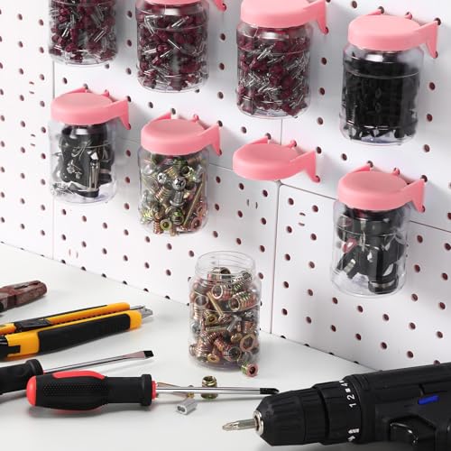 Image of Unittype 20 Set Pegboard Organizer Accessories Peg Boards Jars with Lids Plastic Pegboards Bins Storage Containers Clear Peg Board Wall Organizer for Garage Sewing Office Home Supplies(Light Pink)
