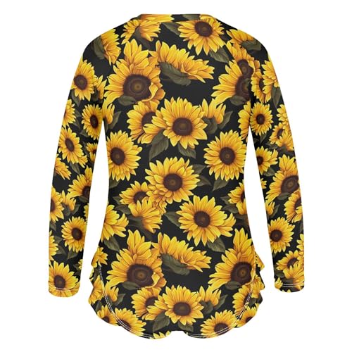 Sunflower Flowers Girls Long Sleeve Rashguard Swimsuit UV Protection One-Piece Swimwear Bathing Suit B04024623