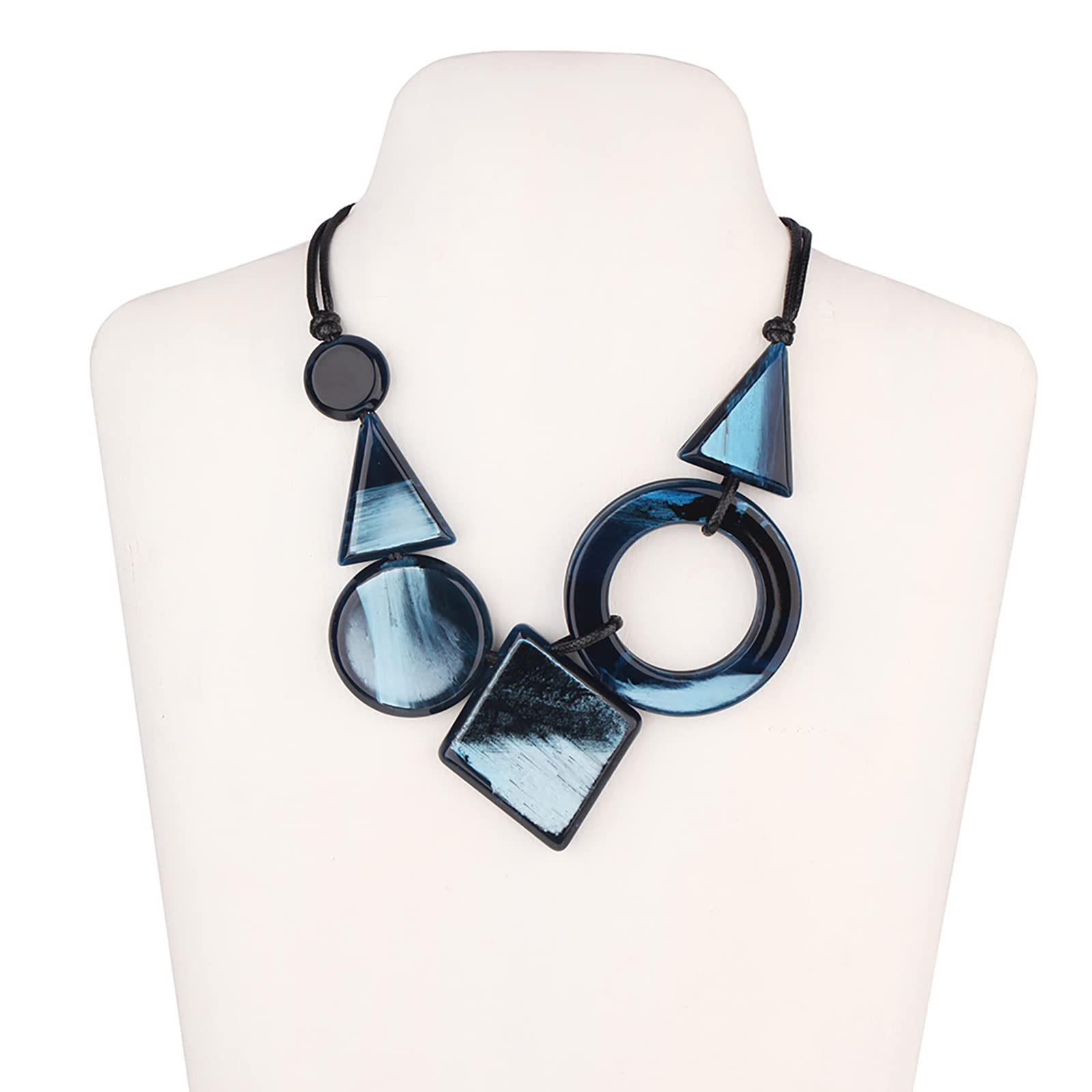 ESNY Collana Lunga con Ciondolo Grande in Acrilico Collana Fatta a Mano Femminile Regolabile con Ciondolo in Resina Nera Black