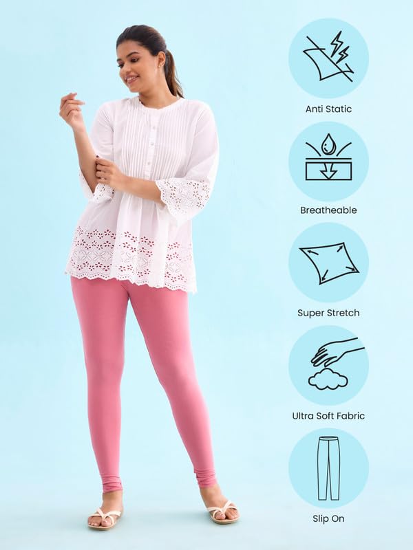 Image of GO COLORS Soft Cotton Stretch Ankle Length Leggings for Women | Breathable