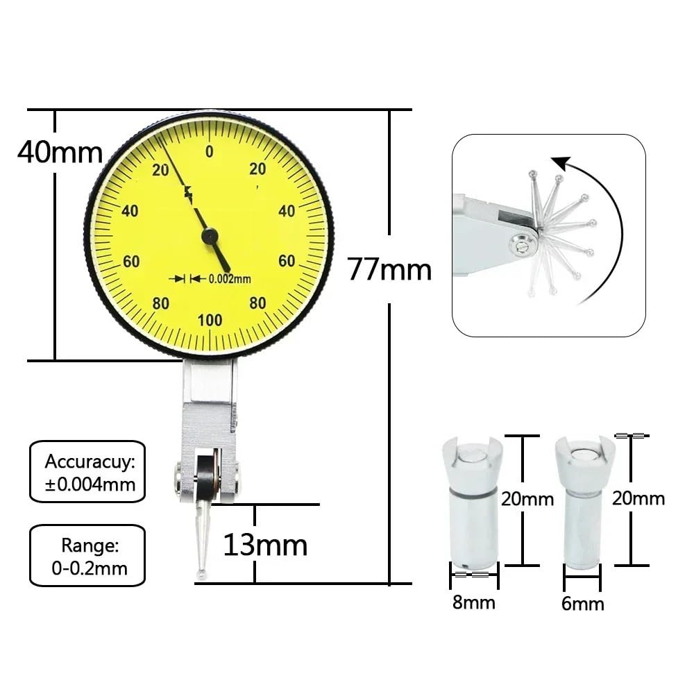 Indicador de palanca con indicador dial precisión 0-0,2 mm prueba 0,002(5313-02A)