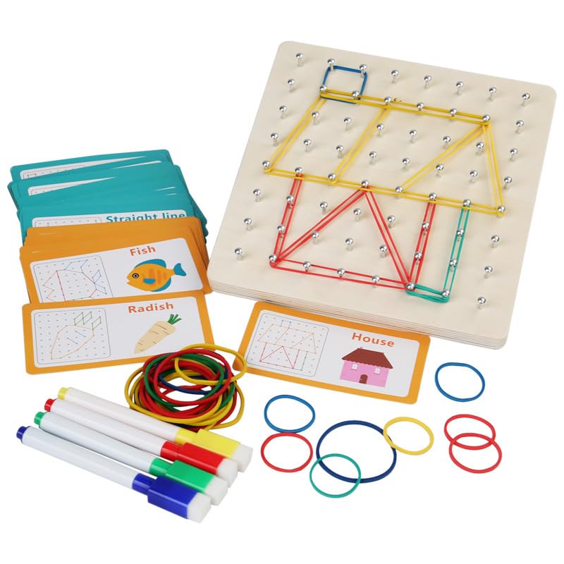 Geoboard in Legno Montessori 3-6 Anni con 30 Carte