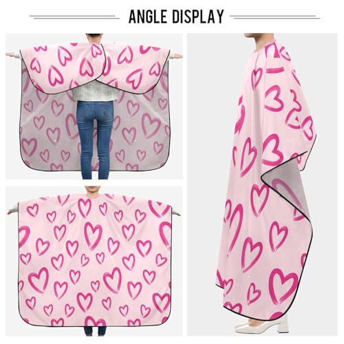 Capa profesional impermeable para corte de cabello con corazones rosa brillante y cierre ajustable de broche para estilismo y barbería miniatura 5
