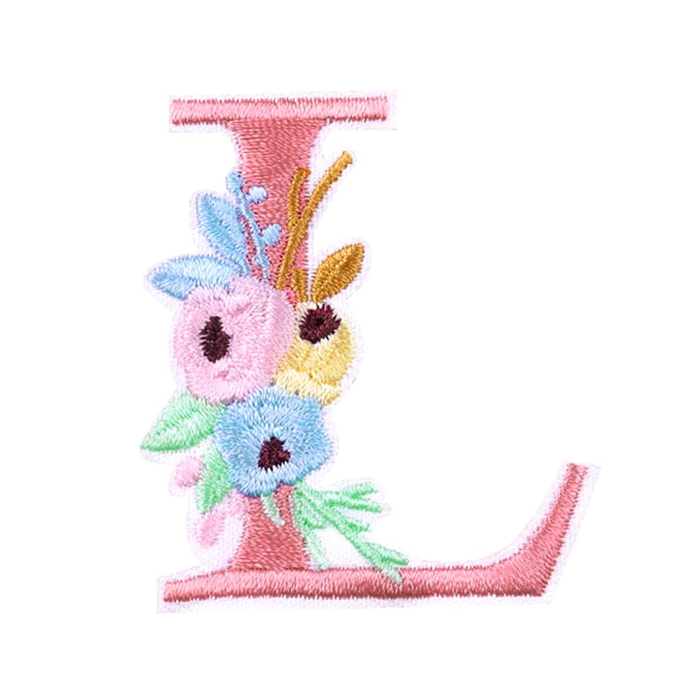Locomo Individual Floral Letter Iron On Patch Alphabet Sew On Patch Embroidered Flower Elegant Capital A-Z Name Badge for DIY Jacket Coat Backpack Decoration