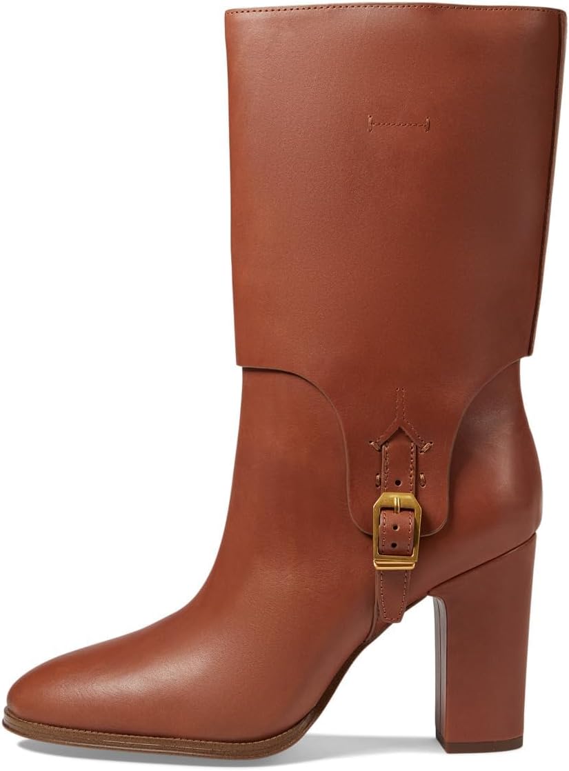 Franco Sarto SARTO Womens Wyatt Round Toe Mid Calf Boot Cognac Brown Leather 7 M