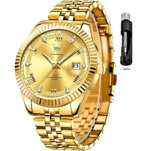 Image of OLEVS Classic Mens Watch Diamond Analog Luxury Watches Stainless Steel Waterproof Date Two Tone Luminous Watch for Men