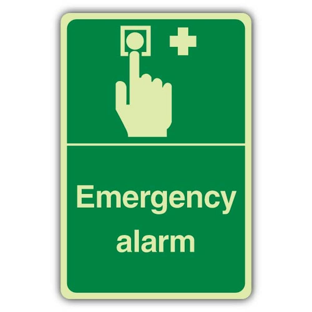 V Safety Photoluminescent Emergency Alarm Safety Sign - 150 x 225 mm - Self Adhesive Vinyl - Triple Glow