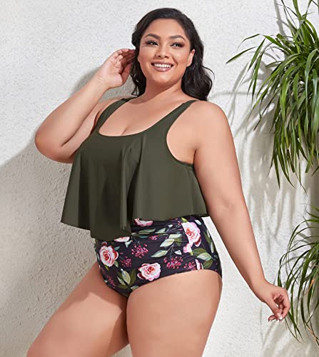 Mooncore Womens Plus Size Swimsuit High Waisted Tankini Bathing Suits Two Piece Flounce Bikini Swimsuit3