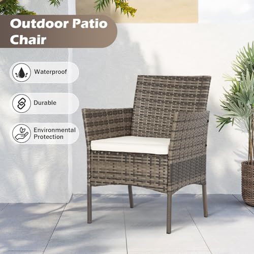 Image of FDW 4-Piece Patio Furniture Set | Gray & Khakhi | Outdoor Wicker Furniture