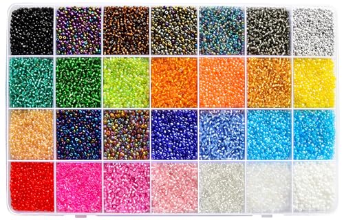 Laopottbeads 26000PCS 2mm Glass Seed Beads Kit 28 Assorted Colors Small Beads Set for Jewelry Making DIY Bracelets Necklaces Earrings Craft Projects