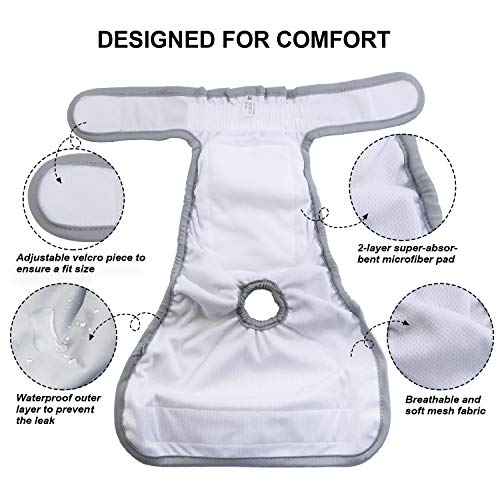 Image of Female Dog Diaper Reusable Washable Durable Absorbent Cloth Doggie Diapers Pants (M, Grey Footprint)