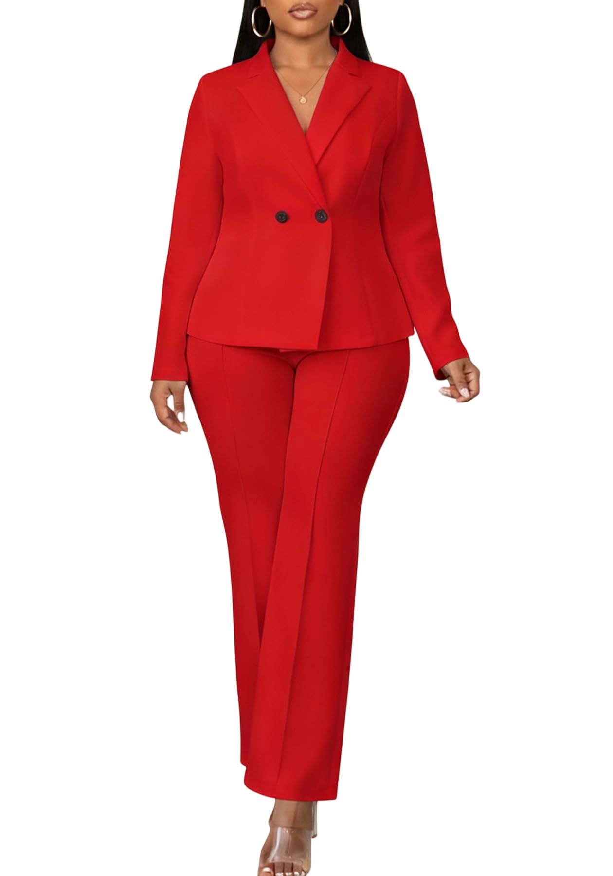 Tcremisa Women Suits 2 Piece Set Business Casual Double Breasted Blazer Pants Suit Dressy Office Work Party Outfits