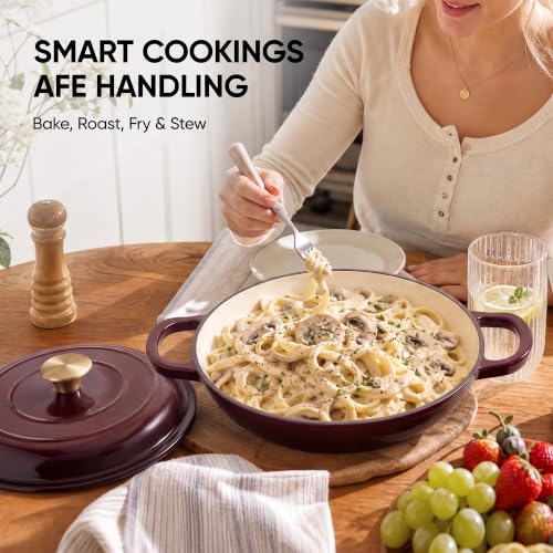 Image of Dutch Oven Enameled Cast Iron with Lid - Big Dual Handles - Oven Safe up to 500F - Classic Round Pot for Versatile Cooking (Fig, 7 QT)