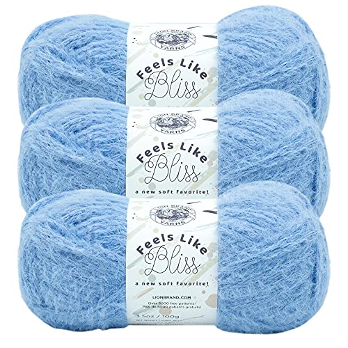 Image of Lion Brand Yarn Feels Like Bliss, Bulky Yarn for Knitting, Sky, 3 Pack